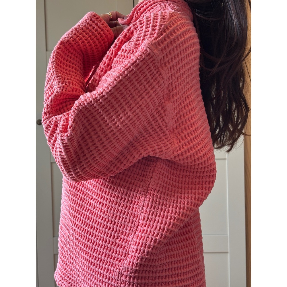 Coldwater Creek Coral Pink Waffle Knit Cotton Pullover Top L